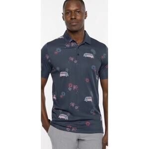 Travis Mathew Men's Blue Prestige Fireworks Polo Shirt Size XL USA patriotic